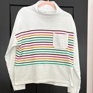 Croft & Barrow White/Multi Colored Striped Mock Turtleneck. Front Pocket. Size L